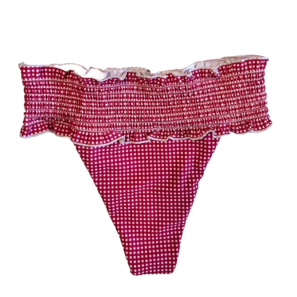 Red Gingham Push Up Ruffle Cheeky Bikini Set - Picture 12 of 15